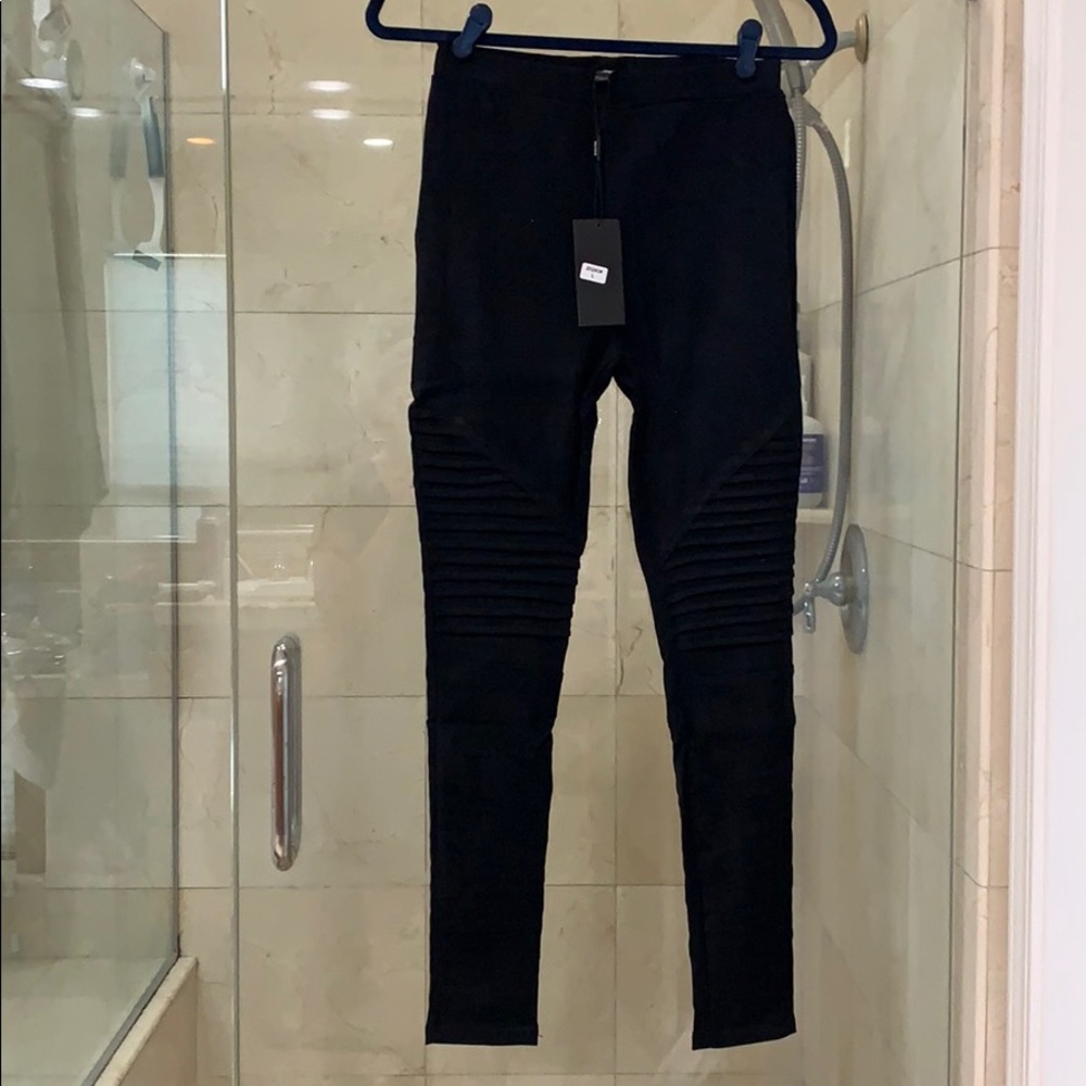 Black faux suede moto legging